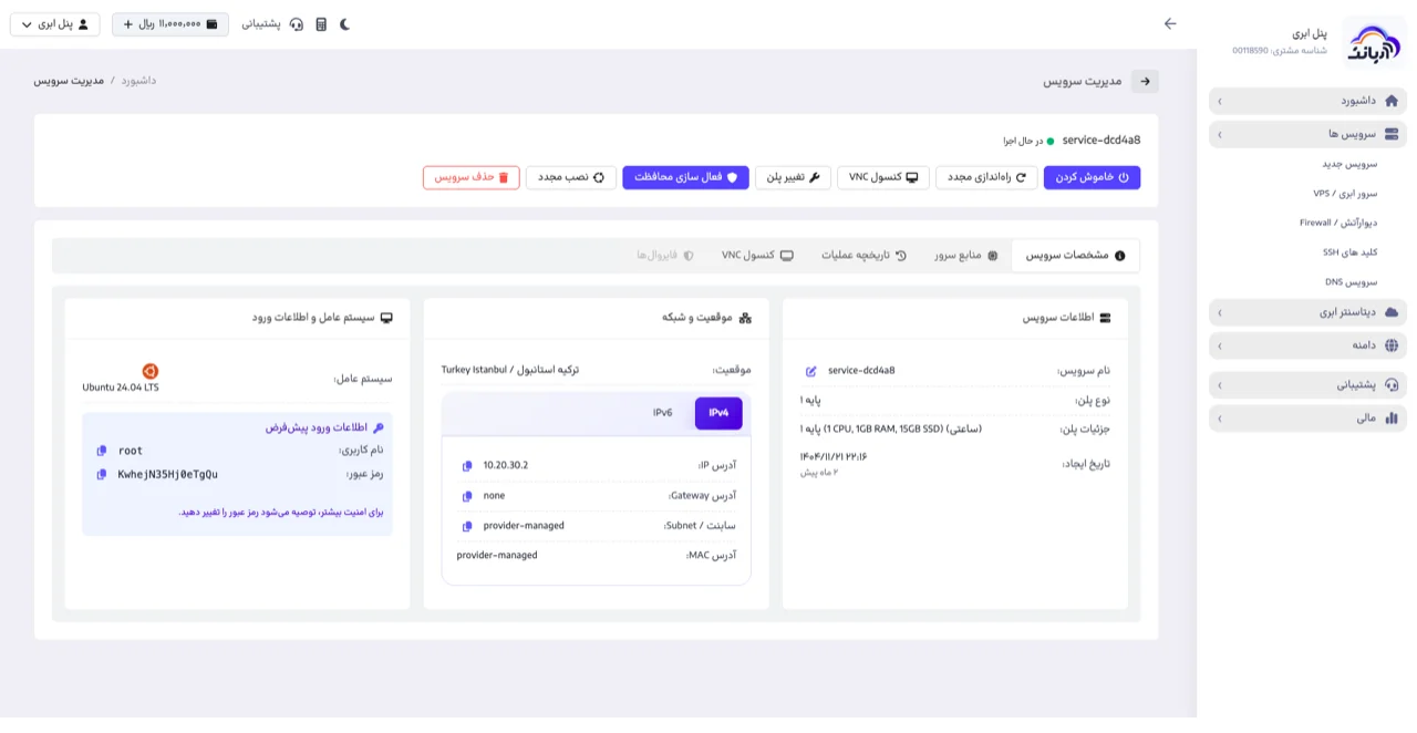 جزئیات سرور ابری آریانت